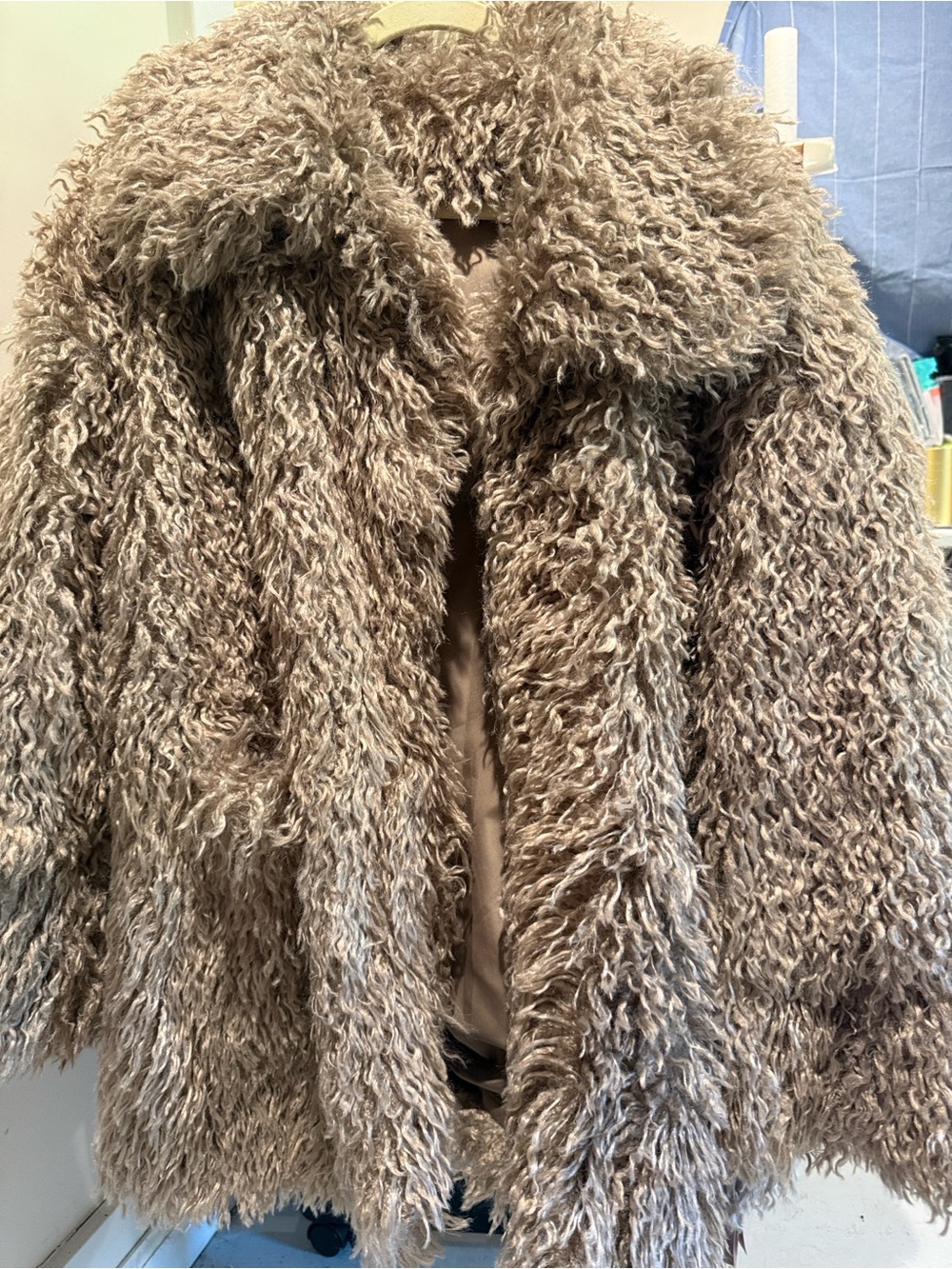 Women's Taupe Faux Fur Shag Coat - Picture 6 of 6